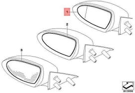 BMW E60 E61 E63 E64 veidrodžio stiklas su šildomu plačiakampiu dešiniuoju kampu originalus 51167897548