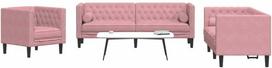 Sofa Chesterfield sofų komplektas su pagalvėlėmis, 3 dalių, rožinis