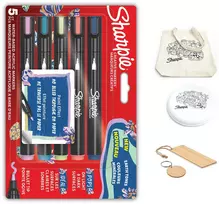„Sharpie“ akriliniai žymekliai, žemės spalvų, 5 vnt. + priedai: knygų žymeklis, maišelis, raktų pakabukas