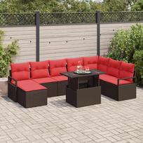 Sodo Sofų Rinkinys su pagalve 9 pcs Ruda Poli ratanas