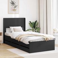 Lovos rėmas su saugojimu ir nugara su stalčių Juoda 75 x 190 cm