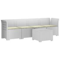 4 vietų sodo sofa su pagalvėmis pintinės išvaizdos PP Balta