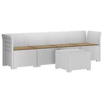 4 vietų sodo sofa su pagalvėmis pintinės išvaizdos PP Balta