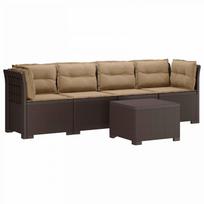 4 vietų sodo sofa su pagalvėmis pintinės išvaizdos PP Ruda
