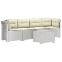 4 vietų sodo sofa su pagalvėmis pintinės išvaizdos PP Balta