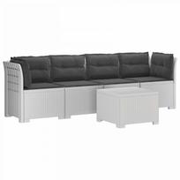4 vietų sodo sofa su pagalvėmis pintinės išvaizdos PP Balta