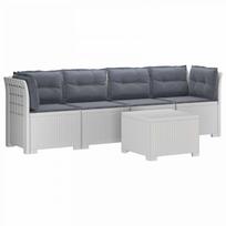 4 vietų sodo sofa su pagalvėmis pintinės išvaizdos PP Balta