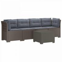 4 vietų sodo sofa su pagalvėmis pintinės išvaizdos PP