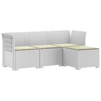 4 Vietų Sodo Sofa su Pagalvėlėmis Ratanų Imitacija PP Balta