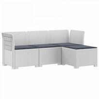 4 Vietų Sodo Sofa su Pagalvėlėmis Ratanų Imitacija PP Balta