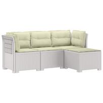 4 Vietų Sodo Sofa su Pagalvėlėmis Ratanų Imitacija PP Balta
