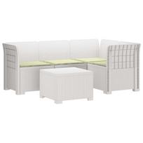 4 Vietų Sodo Sofa su Pagalvėlėmis Ratanų Imitacija PP Balta