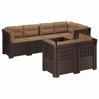 7-Vietis Sodo Sofa su Pagalvėlėmis Ratanas PP Ruda