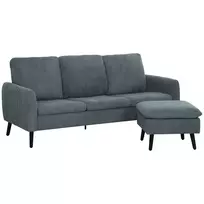 Kampinė sofa su šežlongu 3 pagalvėlės, 196 x 140 x 88 cm, Pilka
