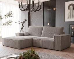 Minkštas kampinis sofa HUGO su miegamąja funkcija ir patalynės dėže Kampo pusė: Kairė, Spalvos: Poso 02 (Kapučino)