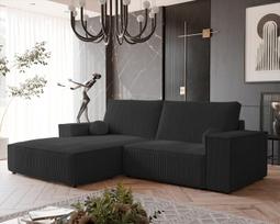 Minkštas kampinis sofa HUGO su miego funkcija ir patalynės dėže Spalva: Poso 135 (Antracitas), Kampo pusė: Kairė