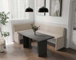 Virtuvinis kampas OWEN Kampo pusė: kairė, Dydis: 142x196 cm , Spalvos: Soft 18 smėlio