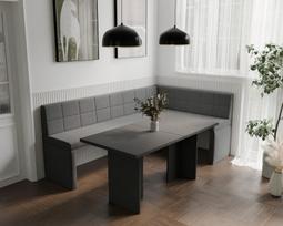 Virtuvinis kampas MELVIN Kampo pusė: Dešinė, Dydis: 142x196 cm , Spalvos: Inari 96 (Tamsiai pilka)