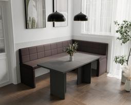 Virtuvinis kampas MELVIN Kampo pusė: Dešinė, Spalvos: Soft 30 (Ruda), Dydis: 142x196 cm