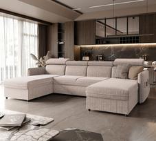 Minkštas kampinis sofa BENI U su reguliuojamomis galvos atramomis ir miego funkcija Spalvos: Poso 100 (Kreminė)