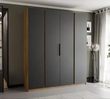 Keturdurė varstoma spinta VERONA 200 cm LED apšvietimas: ne, Spalvos: Ąžuolas evoke / juoda