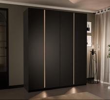 Keturdurė varstoma spinta VERONA 200 cm Spalva: juoda, LED apšvietimas: taip