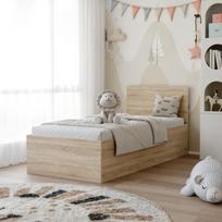 Lova su mediniu grotelių rėmu SIMPLE 90x200 cm Spalvos: Sonoma ąžuolas, Putų poliuretano čiužinys: ne