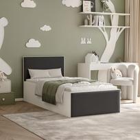 Lova su apmuštomis plokštėmis ir lovos grotelėmis SASHI 90x200 cm Putų čiužinys: taip, Spalvos: Royal 31 (juoda), Spalva: balta