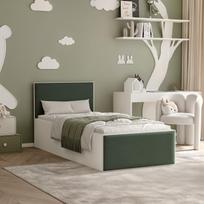 Lova su apmuštomis panelėmis ir grotelių rėmu SASHI 90x200 cm Putų čiužinys: ne, Spalvos: Royal Green (Žalia), Spalva: Balta