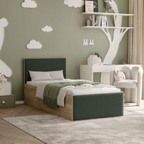 Lova su apmuštomis plokštėmis ir grotelėmis SASHI 90x200 cm Putų čiužinys: taip, Spalvos: Royal Green (žalia), Spalva: sonomos ąžuolas