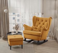 Siūbuojamas minkštas fotelis „uszak“ SCANDI Kojelių spalva: Wenge, Spalvos: Trinity 26 (geltona), Pakojis: taip