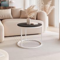 Apvalus kavos staliukas LAVO 50 cm ant baltos metalinės bazės Spalvos: Balta / juoda mat