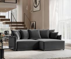 Minkštas kampinis sofa LEON su miego funkcija ir patalynės dėže Kampo pusė: Dešinė, Spalvos: Tiffany 18