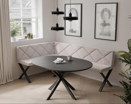 Virtuvinis kampas VERO X Kampo pusė: Kairė, Spalvos: Inari 22 (šviesiai smėlinė), Dydis: 142x196 cm , Apdaila: Dygsniuotas atlošas