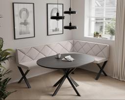 Virtuvinis kampas VERO X Kampo pusė: Dešinė, Spalva: Inari 22 (Šviesiai smėlinė), Dydis: 142x196 cm , Apdaila: Dygsniuotas atlošas