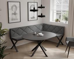 Virtuvinis kampas VERO X Dydis: 128x168 cm , Kampo pusė: dešinė, Spalvos: Inari 96 (tamsiai pilka), Apdaila: dygsniuotas atlošas