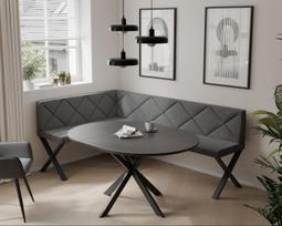 Virtuvinis kampas VERO X Dydis: 128x168 cm , Kampo pusė: Kairė, Spalvos: Inari 96 (Tamsiai pilka), Apdaila: Dygsniuotas atlošas
