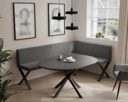 Virtuvinis kampas VERO X Apdaila: Lygus, Kampo pusė: Dešinė, Dydis: 142x196 cm , Spalvos: Inari 96 (Tamsiai pilka)
