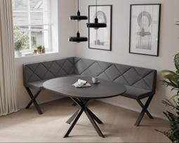 Virtuvinis kampas VERO X Kampo pusė: Kairė, Dydis: 142x196 cm , Spalvos: Inari 96 (Tamsiai pilka), Apdaila: Dygsniuotas atlošas