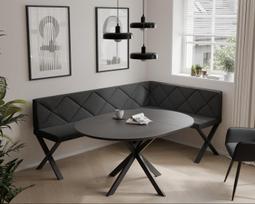 Virtuvinis kampas VERO X Dydis: 128x168 cm , Kampo pusė: Dešinė, Spalvos: Inari 100 (Juoda), Apdaila: Dygsniuotas atlošas