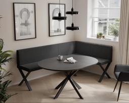 Virtuvinis kampas VERO X Apdaila: Lygus, Kampo pusė: Dešinė, Spalvos: Inari 100 (Juoda), Dydis: 142x196 cm