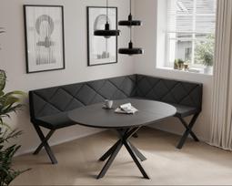 Virtuvinis kampas VERO X Kampo pusė: dešinė, Spalvos: Inari 100 (Juoda), Dydis: 142x196 cm , Apdaila: dygsniuotas atlošas