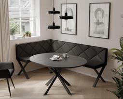 Virtuvinis kampas VERO X Dydis: 128x168 cm , Kampo pusė: Kairė, Spalvos: Soft 11 (Juoda), Apdaila: Dygsniuota nugarėlė