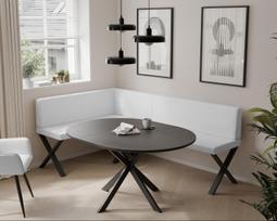 Virtuvinis kampas VERO X Apdaila: Lygi, Kampo pusė: Kairė, Spalvos: Soft 17 (Balta), Dydis: 142x196 cm