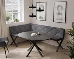 Virtuvinis kampas VERO X Kampo pusė: kairė, Spalvos: Soft 29 (pilka), Dydis: 142x196 cm , Apdaila: dygsniuota nugarėlė