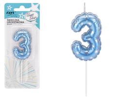 Gimtadienio žvakutė Ravi Blue Star 3, mėlyna sp., 16 cm