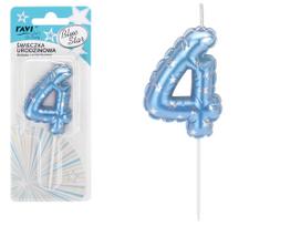 Gimtadienio žvakutė Ravi Blue Star 4, mėlyna sp., 16 cm