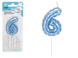 Gimtadienio žvakutė Ravi Blue Star 6, mėlyna sp., 16 cm