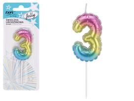 Gimtadienio žvakutė Ravi Jelly 3, įvairių spalvų, 16 cm