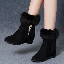 Fashion Soft leather rabbit fur snow boots for women, autumn and winter fur integrated short boots with plush warm cotton shoes 35 juoda